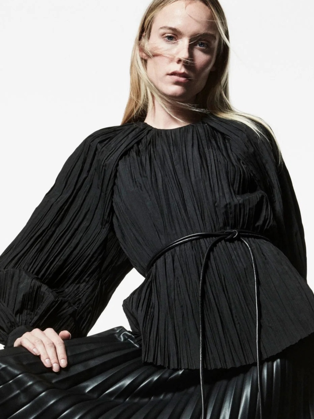 NWOT COS Crushed Pleated Cape Sleeve Top in Black Size 6